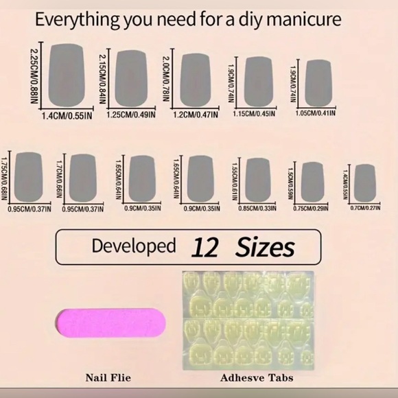 Medium Length Square Tipped Pink & White Design, Press On Nails Kit, NIB - Picture 4 of 4